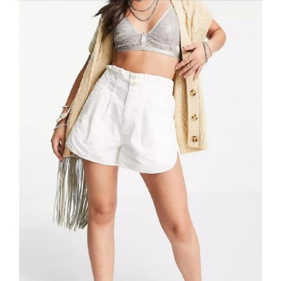 Free People Shorts Size XL Pleated Shorty Pull On Jasmine White High Rise NWT - Picture 5 of 13